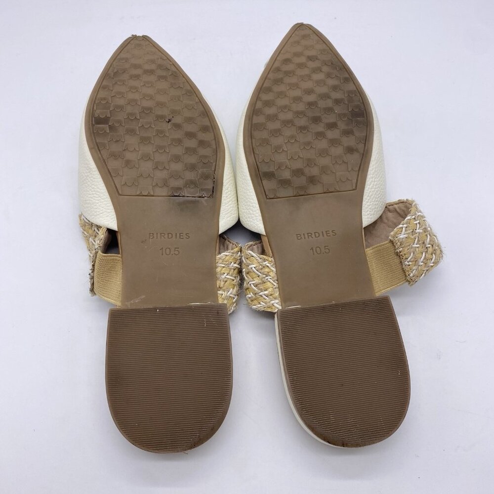 Birdies The Swan Pearl Cuff Size 10.5 White Leather Pointed Toe Mules Flats - Picture 12 of 13